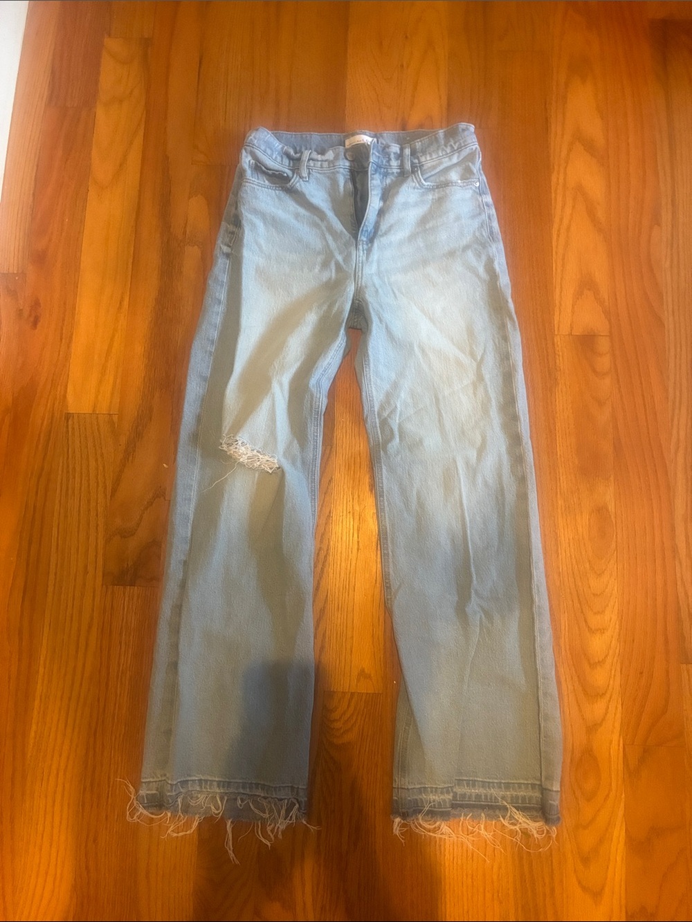 LOFT Light Blue Straight-Leg Jeans with Frayed Hem